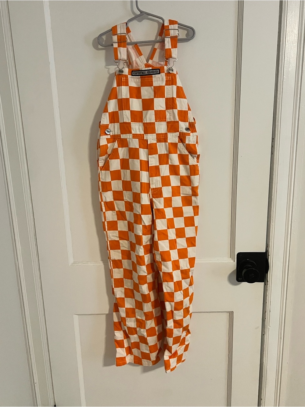 Game Bibs Orange and White Checkerboard Kids Overalls